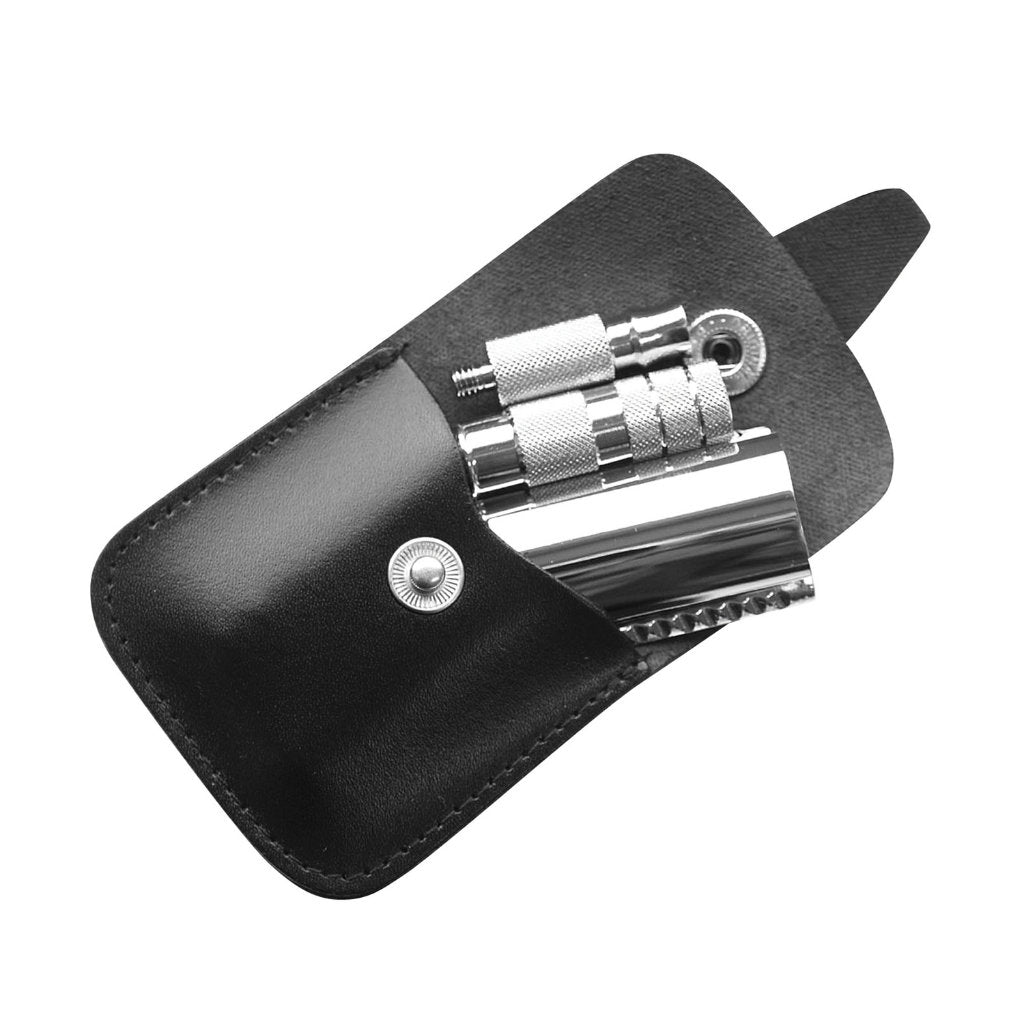 Merkur 933CL Travel Safety Razor with black Leather Pouch - FineShave