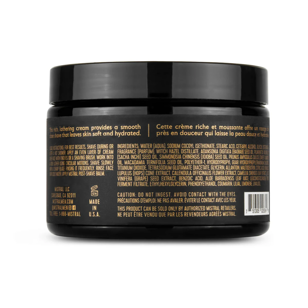Mistral Black Amber Shave Cream 255g