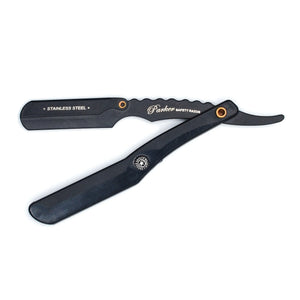 Parker Shavette Barber Razor SRBBA - Stainless Steel with black finish & Black Plastic Handle