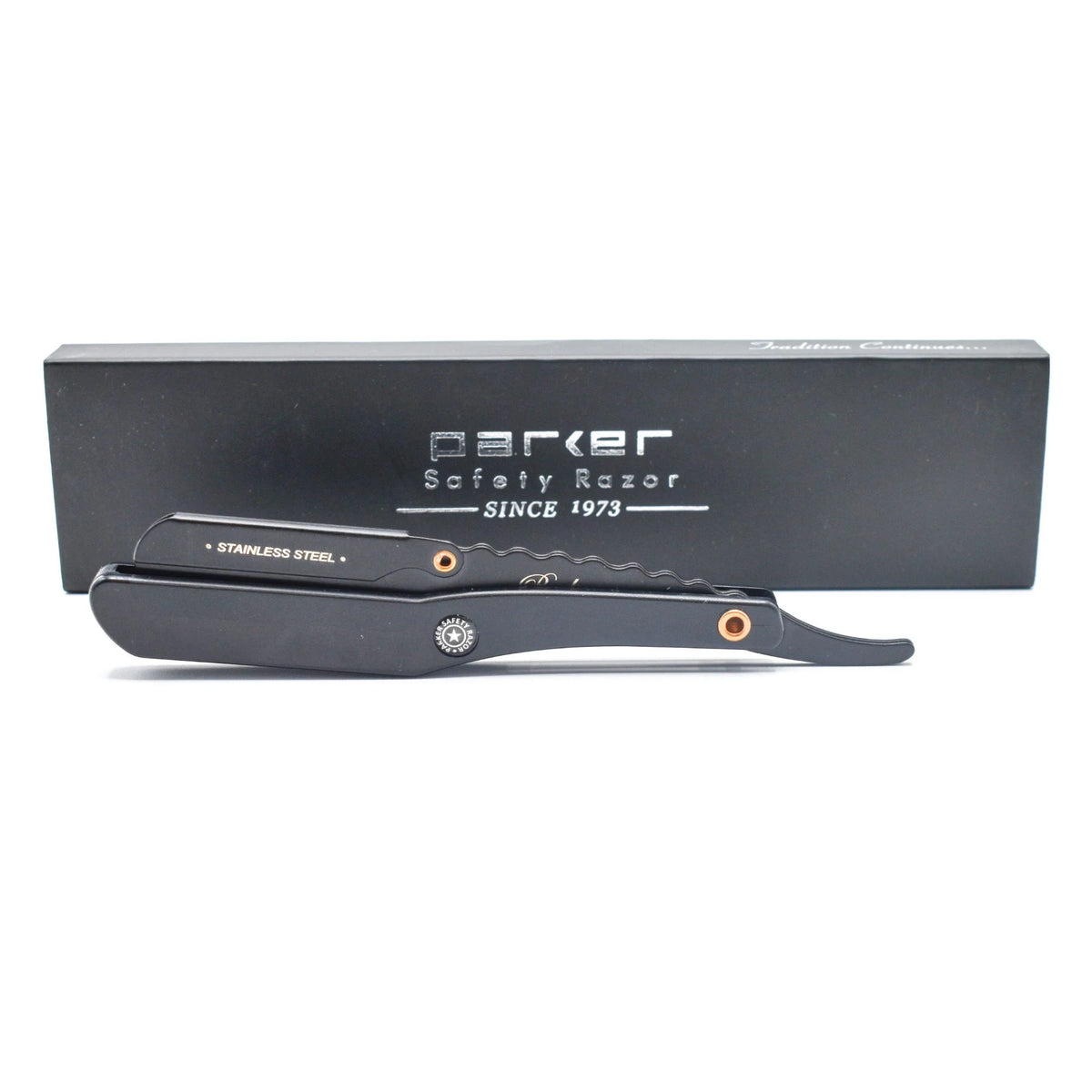 Parker Shavette Barber Razor SRBBA - Stainless Steel with black finish & Black Plastic Handle