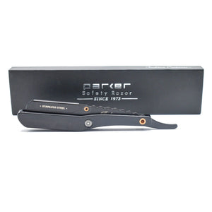 Parker Shavette Barber Razor SRBBA - Stainless Steel with black finish & Black Plastic Handle