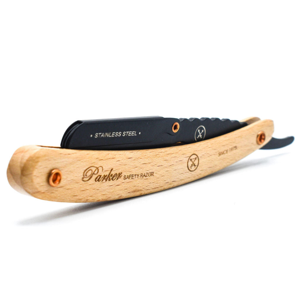 Parker Shavette Barber Razor SRPBA - Stainless Steel with premium black finish & Wooden Handle - 1.jpg