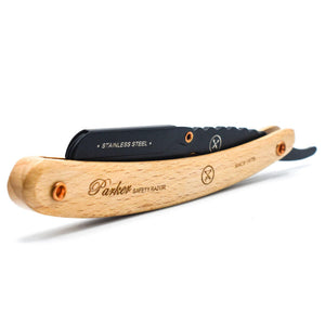 Parker Shavette Barber Razor SRPBA - Stainless Steel with premium black finish & Wooden Handle - 1.jpg