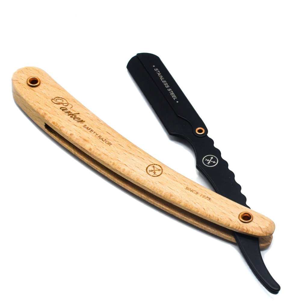 Parker Shavette Barber Razor SRPBA - Stainless Steel with premium black finish & Wooden Handle - 4.jpg