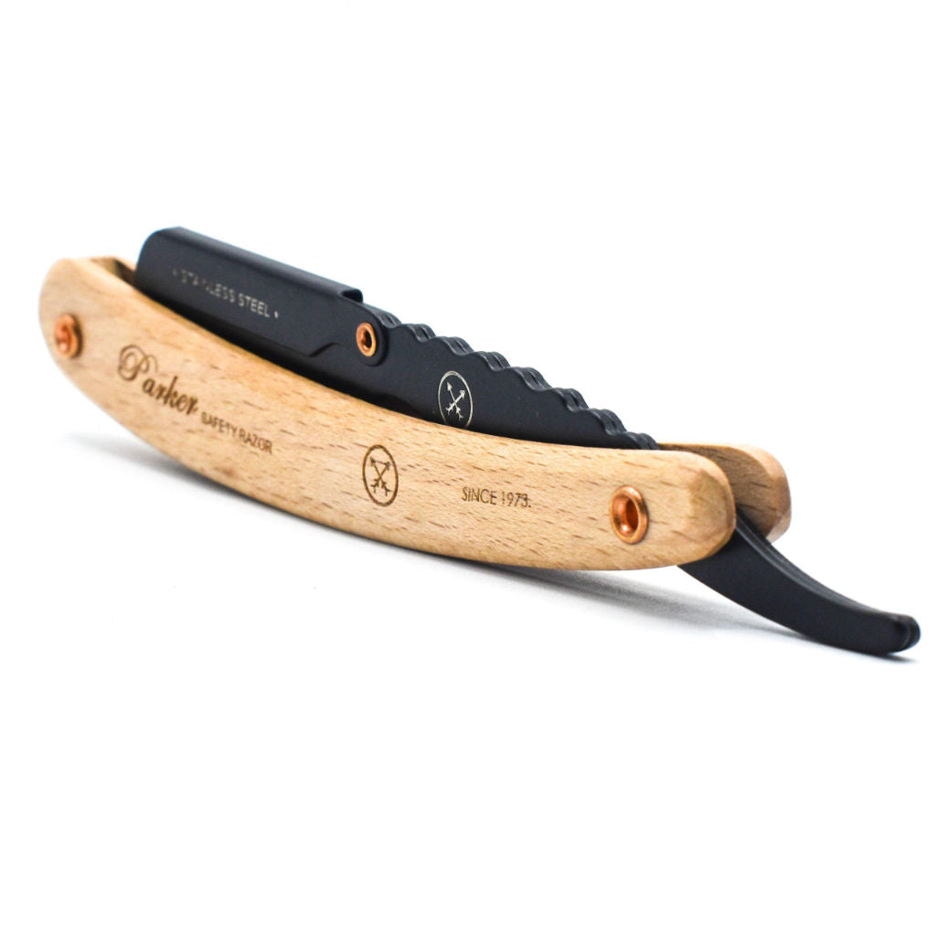 Parker Shavette Barber Razor SRPBA - Stainless Steel with premium black finish & Wooden Handle - 5.jpg