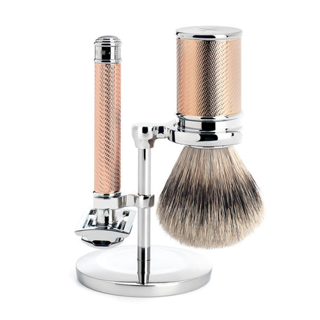 Mühle Traditional 3 part Shaving set (Rosegold with Silvertip Badger) - FineShave