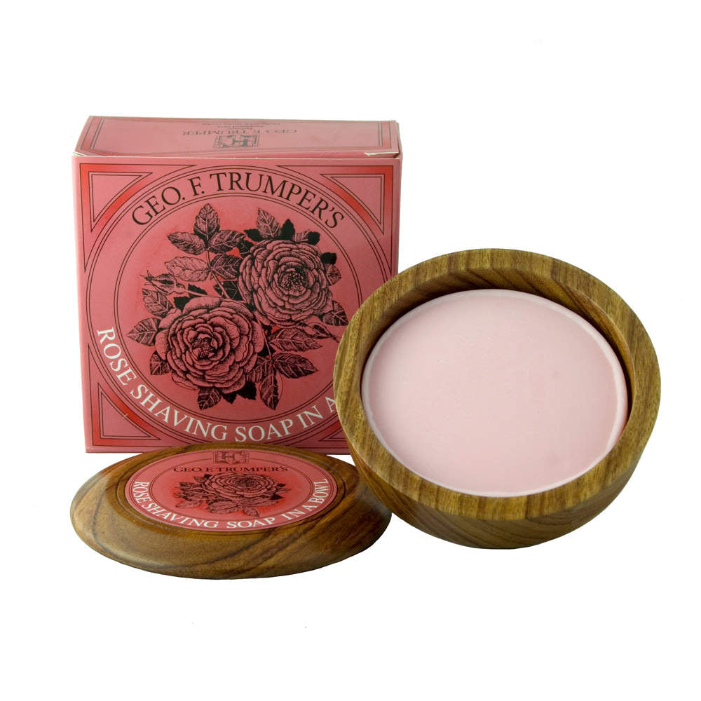 Geo. F. Trumper Rose Hard Shaving Soap 80g Wooden Bowl - FineShave